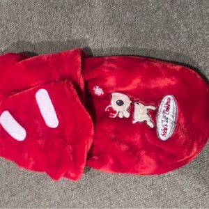 Red Kids Plush Scarf with Cute Embroidery
